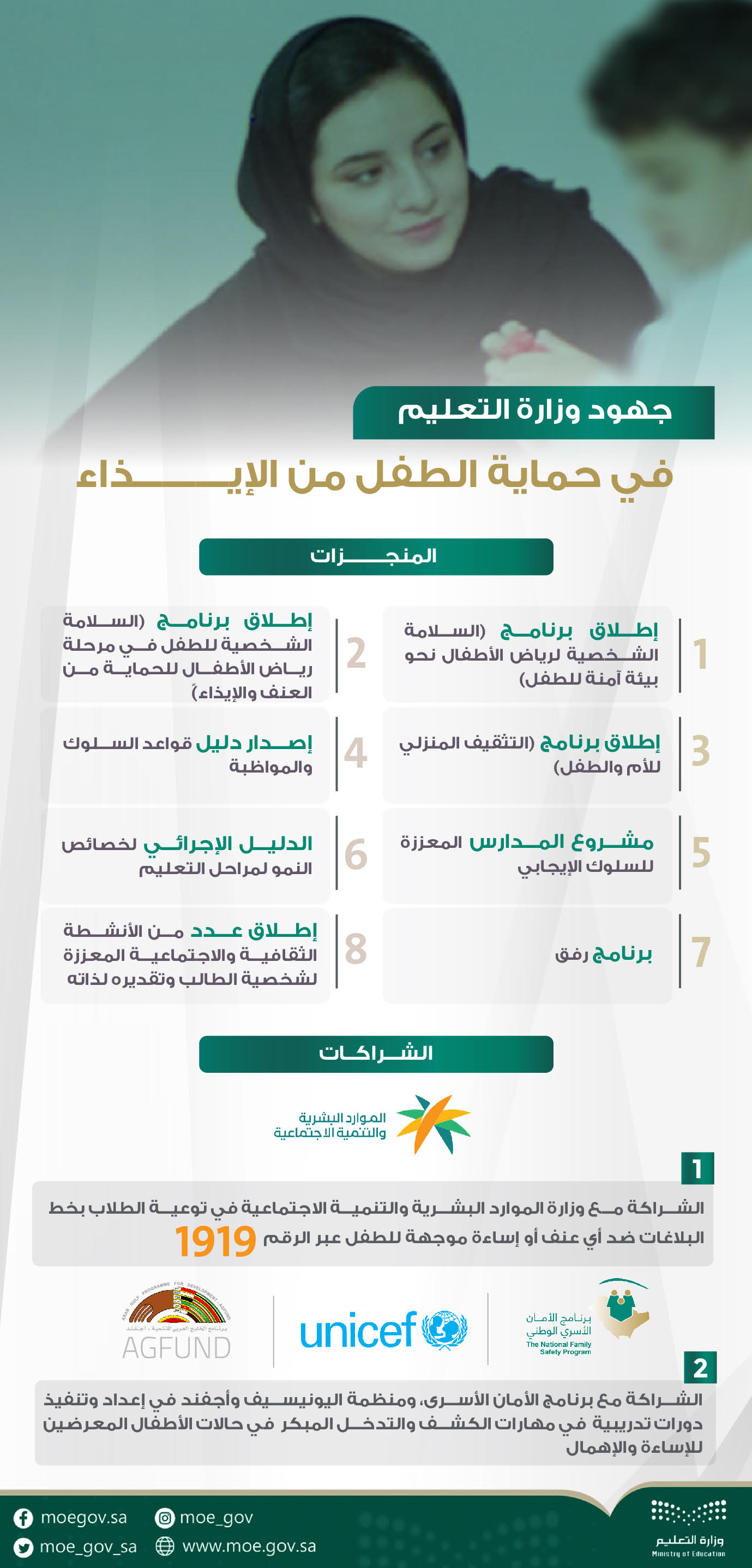 أطلقت وزارة التعليم عدداً من البرامج التوعوية التي تهدف من خلالها لحماية الأطفال من الإيذاء